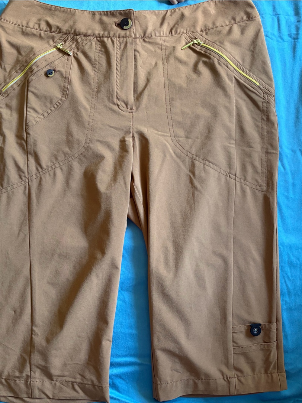 jamie sadock Tan Cargo Capri Pants with gold Zippers